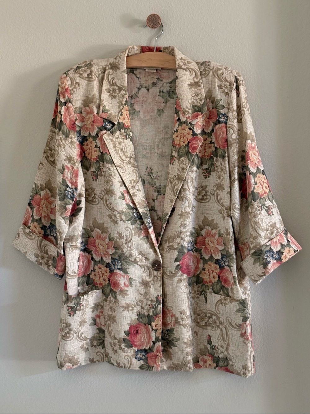 Vintage Joanna Floral Linen Blend Blazer / Jacket | Size Large|  Made in USA‎